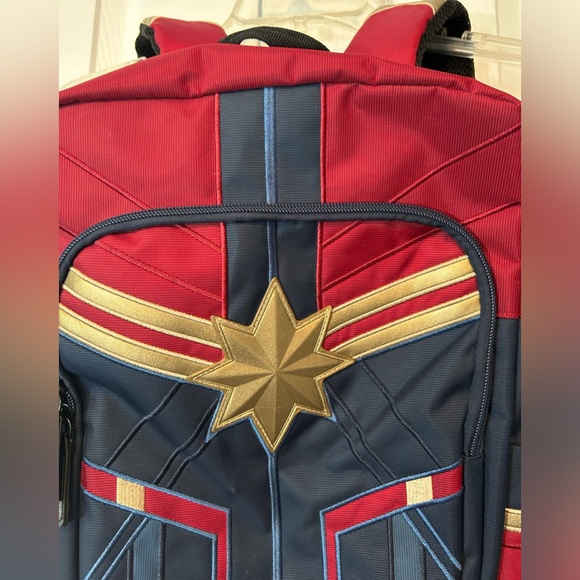 Captain Marvel Backpack Bookbag Adjustable Straps Multi Pocket Red Navy Unisex - Picture 2 of 14